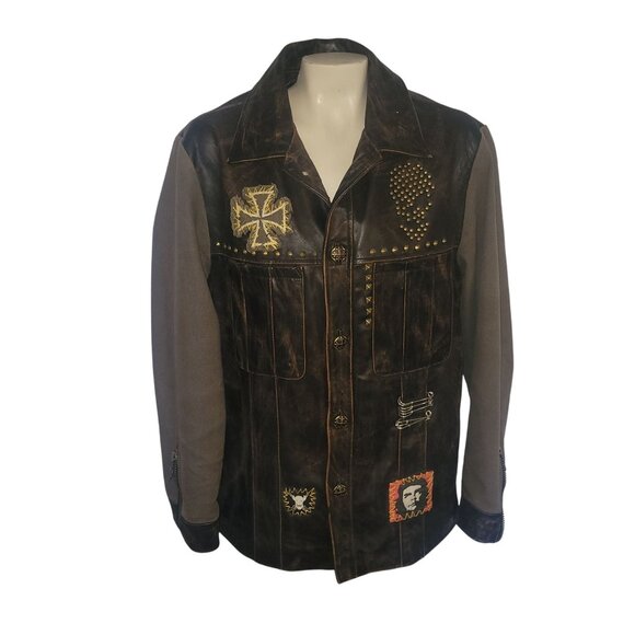WILSON'S M JULIAN Vintage rock- inspired Distressed Leather Jacket Skull Studs - Picture 1 of 9